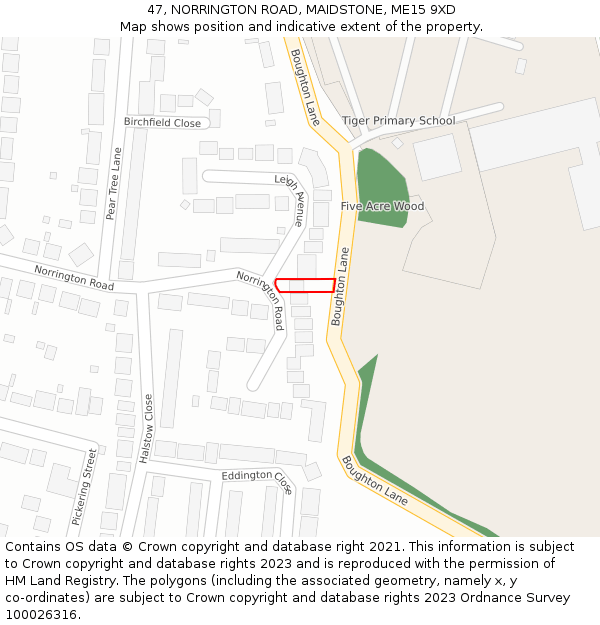 47, NORRINGTON ROAD, MAIDSTONE, ME15 9XD: Location map and indicative extent of plot