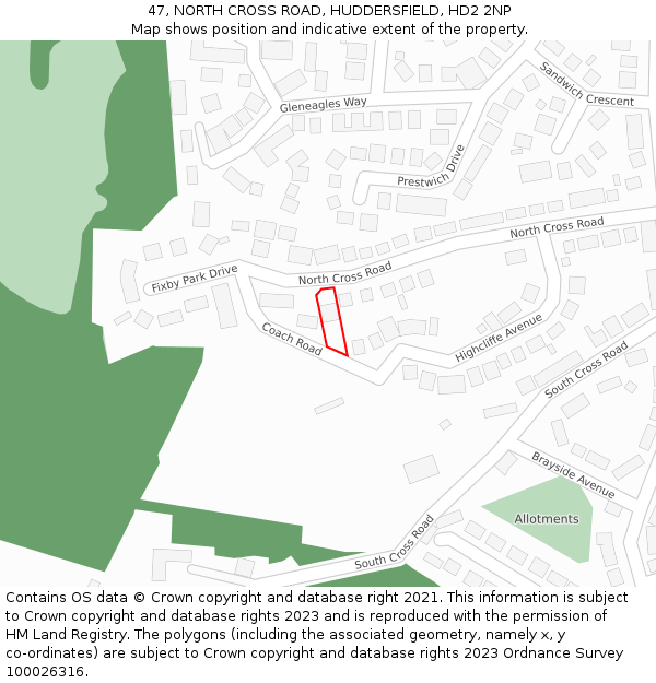 47, NORTH CROSS ROAD, HUDDERSFIELD, HD2 2NP: Location map and indicative extent of plot