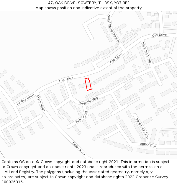 47, OAK DRIVE, SOWERBY, THIRSK, YO7 3RF: Location map and indicative extent of plot
