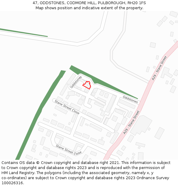 47, ODDSTONES, CODMORE HILL, PULBOROUGH, RH20 1FS: Location map and indicative extent of plot