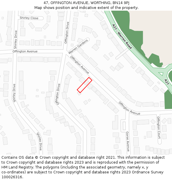 47, OFFINGTON AVENUE, WORTHING, BN14 9PJ: Location map and indicative extent of plot