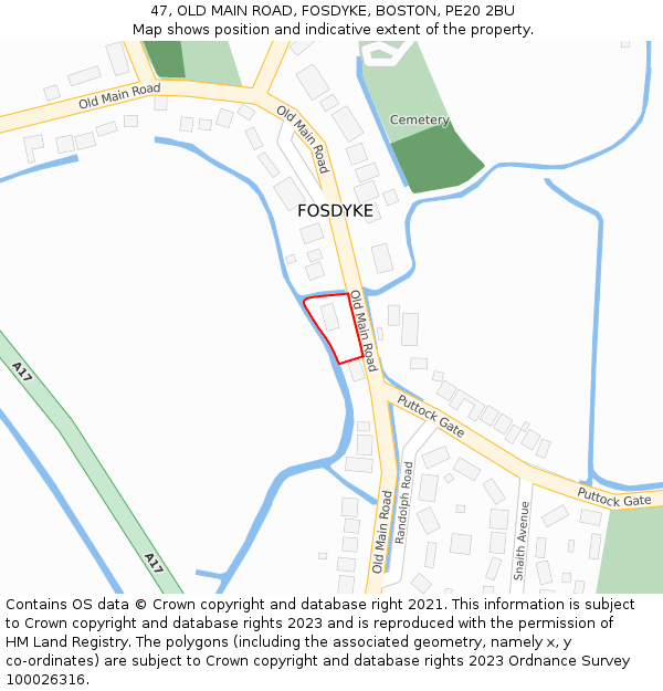 47, OLD MAIN ROAD, FOSDYKE, BOSTON, PE20 2BU: Location map and indicative extent of plot