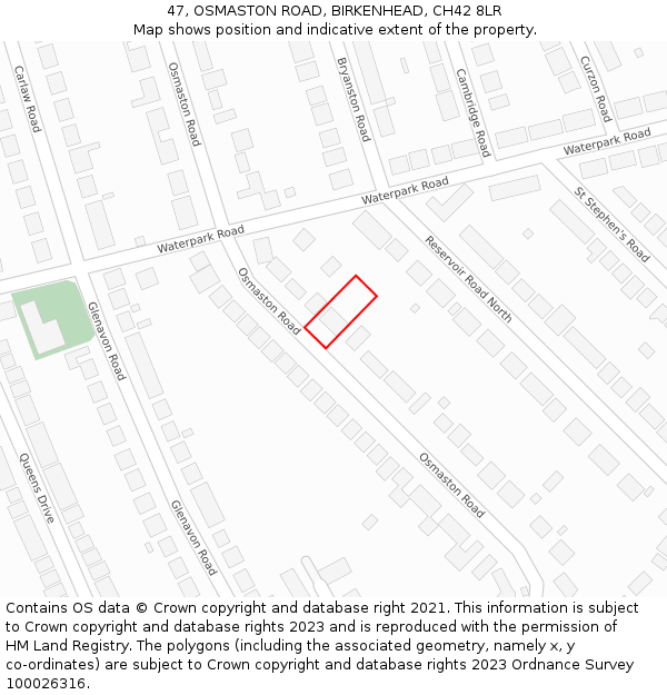 47, OSMASTON ROAD, BIRKENHEAD, CH42 8LR: Location map and indicative extent of plot