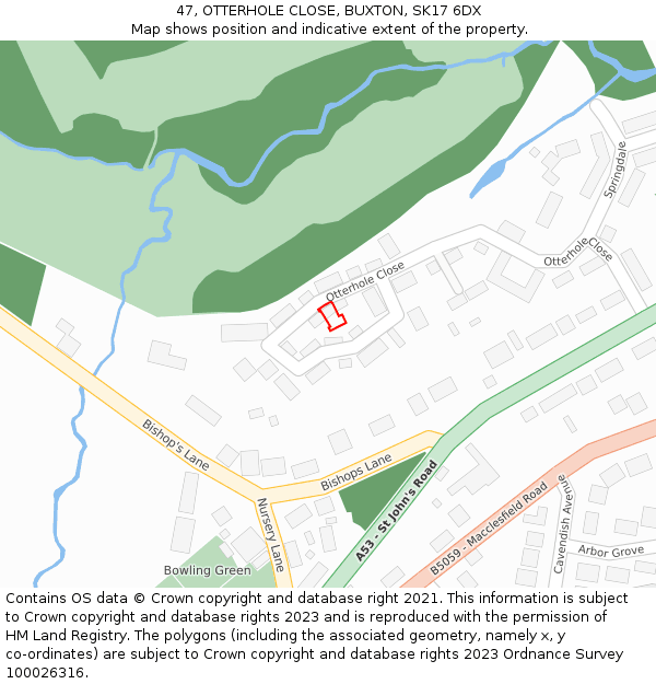 47, OTTERHOLE CLOSE, BUXTON, SK17 6DX: Location map and indicative extent of plot