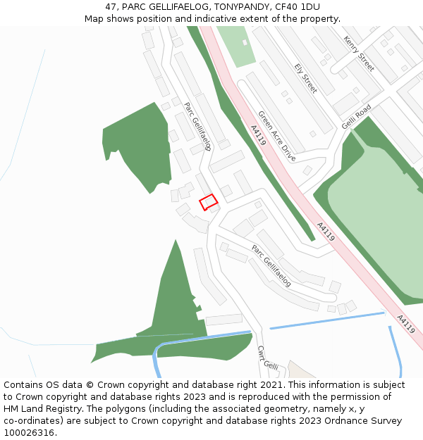 47, PARC GELLIFAELOG, TONYPANDY, CF40 1DU: Location map and indicative extent of plot