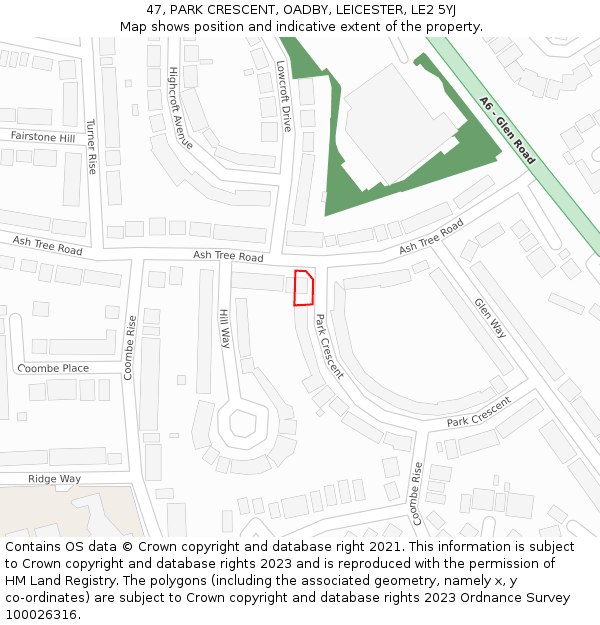 47, PARK CRESCENT, OADBY, LEICESTER, LE2 5YJ: Location map and indicative extent of plot