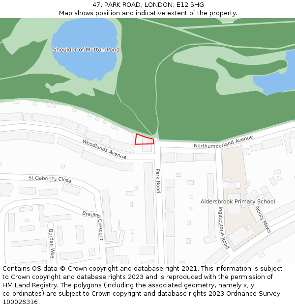 47, PARK ROAD, LONDON, E12 5HG: Location map and indicative extent of plot