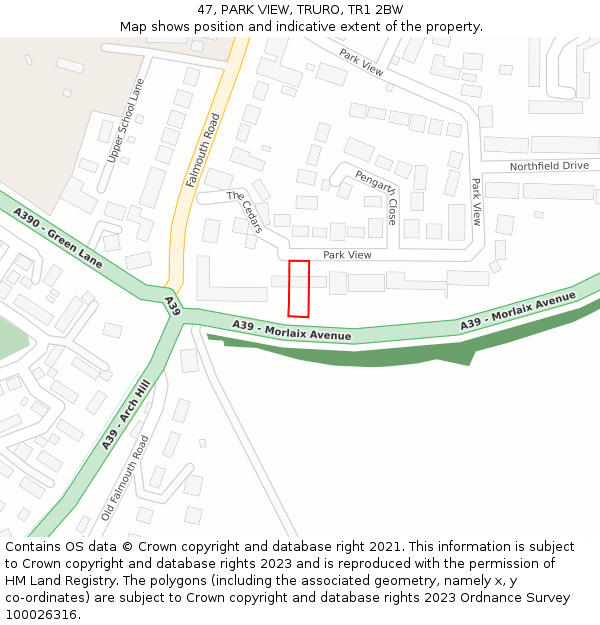 47, PARK VIEW, TRURO, TR1 2BW: Location map and indicative extent of plot