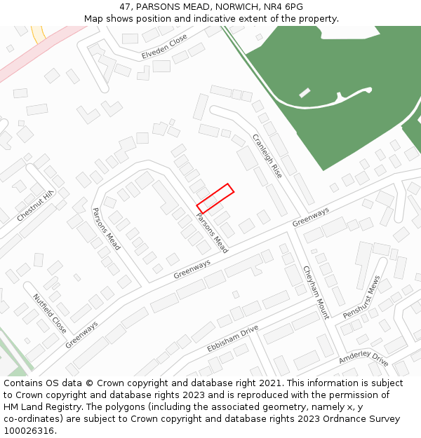 47, PARSONS MEAD, NORWICH, NR4 6PG: Location map and indicative extent of plot