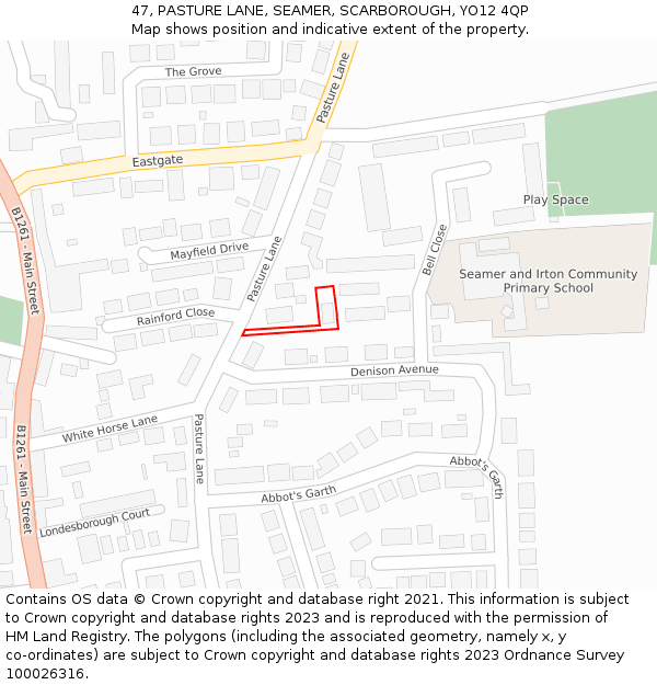 47, PASTURE LANE, SEAMER, SCARBOROUGH, YO12 4QP: Location map and indicative extent of plot