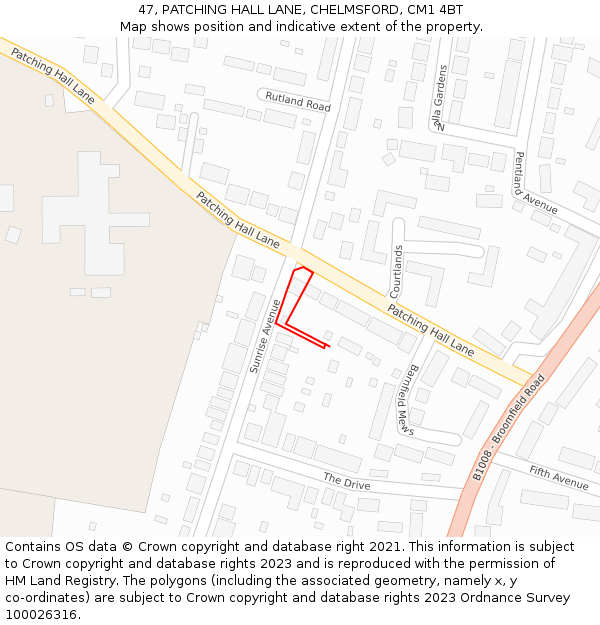 47, PATCHING HALL LANE, CHELMSFORD, CM1 4BT: Location map and indicative extent of plot
