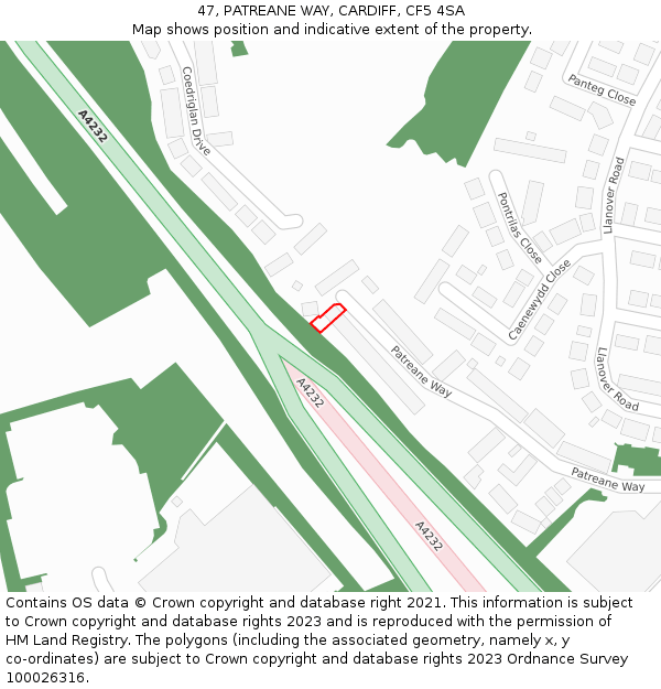 47, PATREANE WAY, CARDIFF, CF5 4SA: Location map and indicative extent of plot