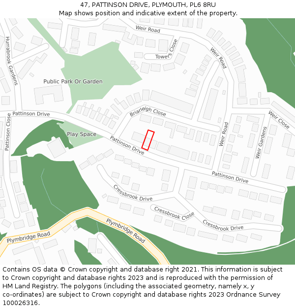 47, PATTINSON DRIVE, PLYMOUTH, PL6 8RU: Location map and indicative extent of plot