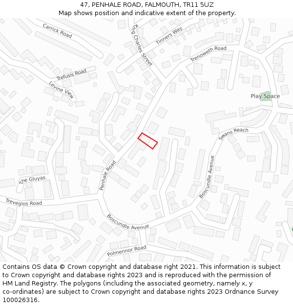 47, PENHALE ROAD, FALMOUTH, TR11 5UZ: Location map and indicative extent of plot
