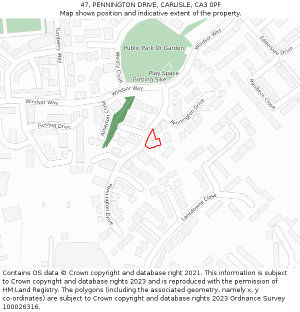 47, PENNINGTON DRIVE, CARLISLE, CA3 0PF: Location map and indicative extent of plot