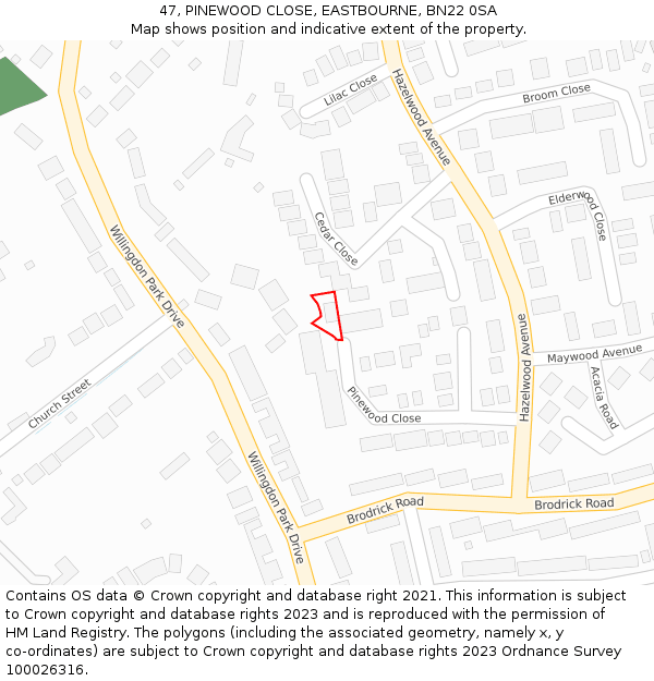47, PINEWOOD CLOSE, EASTBOURNE, BN22 0SA: Location map and indicative extent of plot