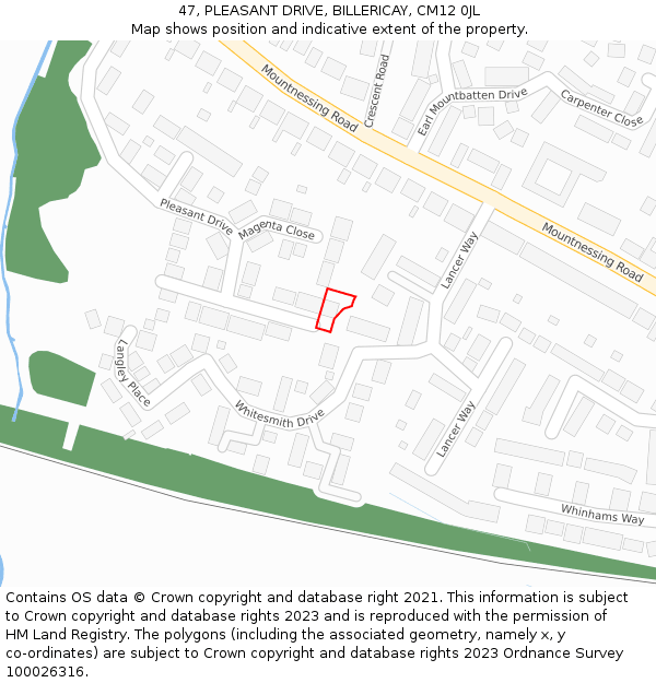 47, PLEASANT DRIVE, BILLERICAY, CM12 0JL: Location map and indicative extent of plot