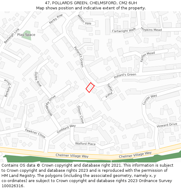 47, POLLARDS GREEN, CHELMSFORD, CM2 6UH: Location map and indicative extent of plot