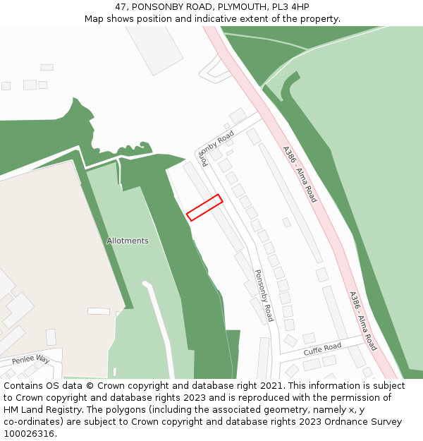 47, PONSONBY ROAD, PLYMOUTH, PL3 4HP: Location map and indicative extent of plot