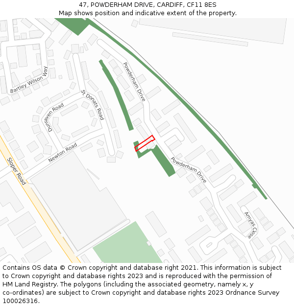 47, POWDERHAM DRIVE, CARDIFF, CF11 8ES: Location map and indicative extent of plot
