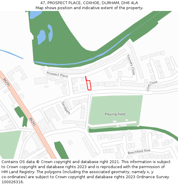 47, PROSPECT PLACE, COXHOE, DURHAM, DH6 4LA: Location map and indicative extent of plot