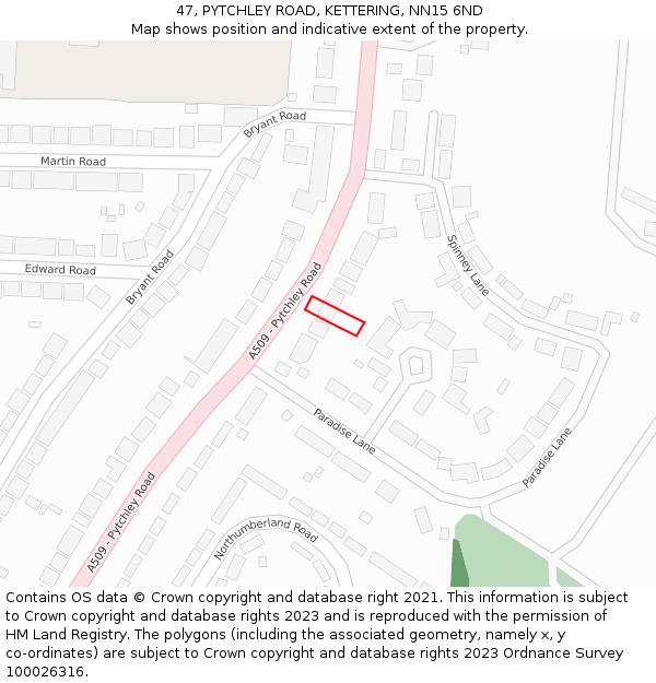 47, PYTCHLEY ROAD, KETTERING, NN15 6ND: Location map and indicative extent of plot
