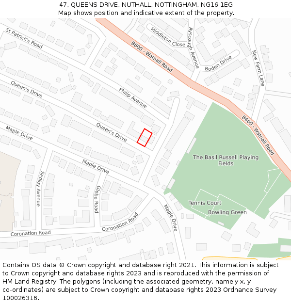 47, QUEENS DRIVE, NUTHALL, NOTTINGHAM, NG16 1EG: Location map and indicative extent of plot