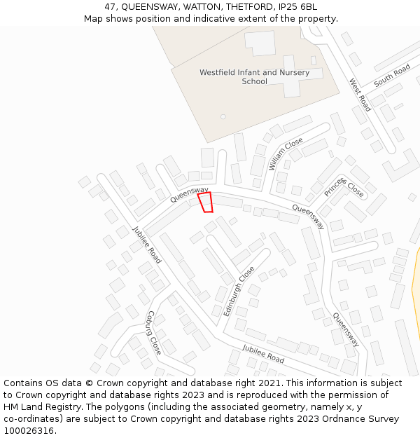 47, QUEENSWAY, WATTON, THETFORD, IP25 6BL: Location map and indicative extent of plot