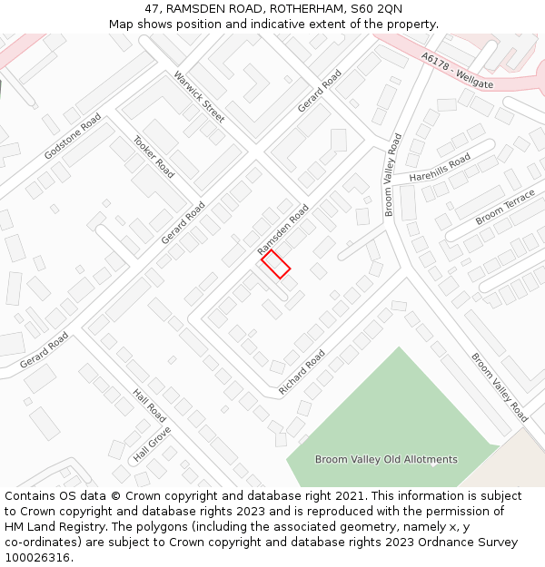 47, RAMSDEN ROAD, ROTHERHAM, S60 2QN: Location map and indicative extent of plot