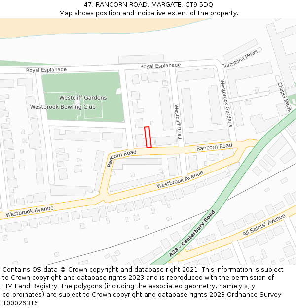 47, RANCORN ROAD, MARGATE, CT9 5DQ: Location map and indicative extent of plot