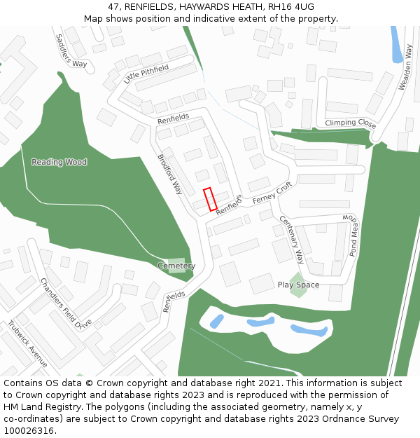 47, RENFIELDS, HAYWARDS HEATH, RH16 4UG: Location map and indicative extent of plot