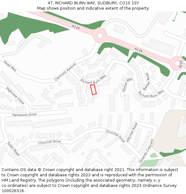 47, RICHARD BURN WAY, SUDBURY, CO10 1SY: Location map and indicative extent of plot