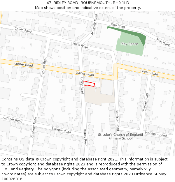 47, RIDLEY ROAD, BOURNEMOUTH, BH9 1LD: Location map and indicative extent of plot