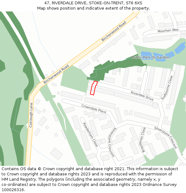 47, RIVERDALE DRIVE, STOKE-ON-TRENT, ST6 6XS: Location map and indicative extent of plot