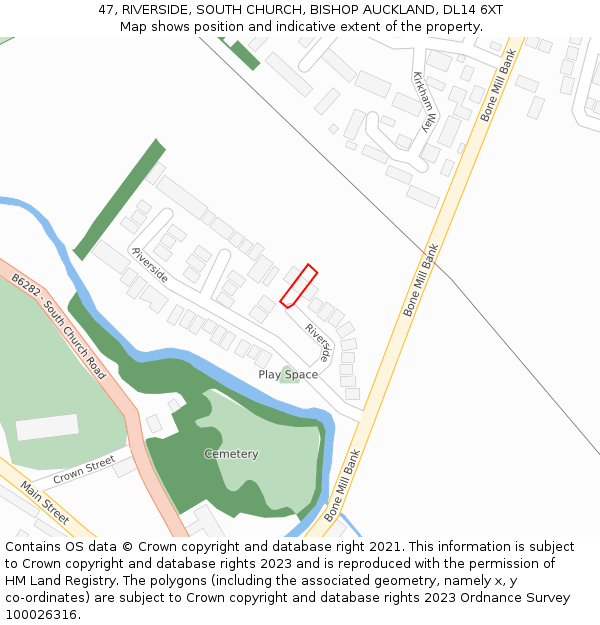 47, RIVERSIDE, SOUTH CHURCH, BISHOP AUCKLAND, DL14 6XT: Location map and indicative extent of plot