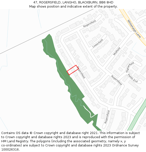 47, ROGERSFIELD, LANGHO, BLACKBURN, BB6 8HD: Location map and indicative extent of plot
