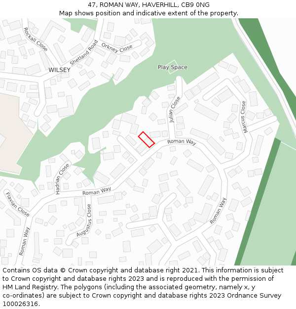 47, ROMAN WAY, HAVERHILL, CB9 0NG: Location map and indicative extent of plot
