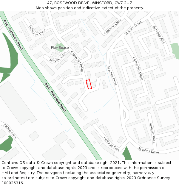 47, ROSEWOOD DRIVE, WINSFORD, CW7 2UZ: Location map and indicative extent of plot
