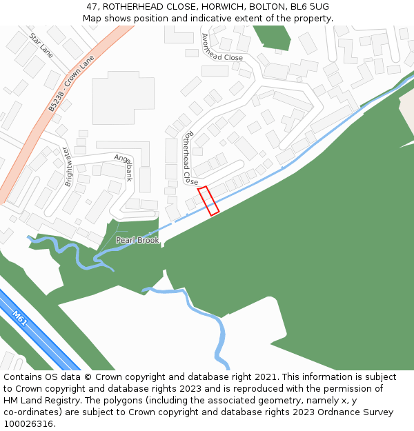 47, ROTHERHEAD CLOSE, HORWICH, BOLTON, BL6 5UG: Location map and indicative extent of plot