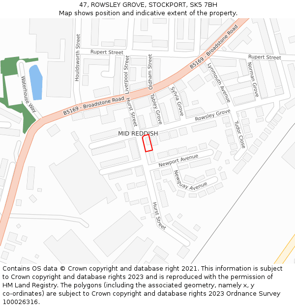 47, ROWSLEY GROVE, STOCKPORT, SK5 7BH: Location map and indicative extent of plot