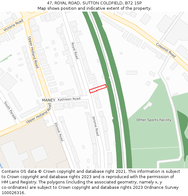 47, ROYAL ROAD, SUTTON COLDFIELD, B72 1SP: Location map and indicative extent of plot