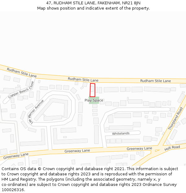 47, RUDHAM STILE LANE, FAKENHAM, NR21 8JN: Location map and indicative extent of plot