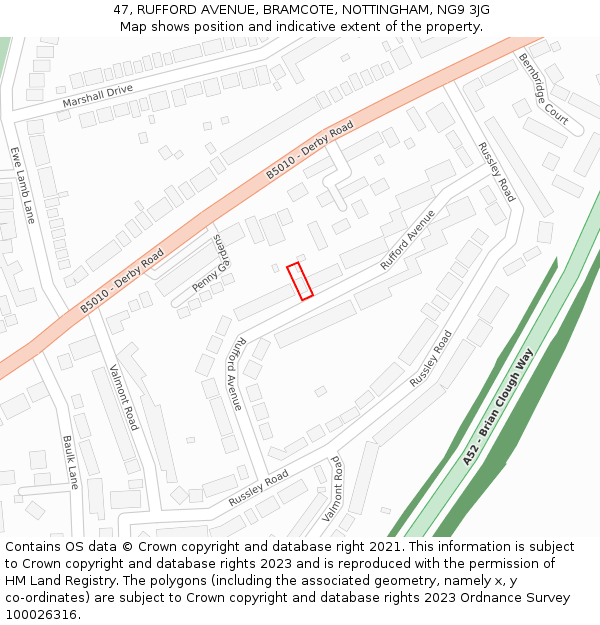 47, RUFFORD AVENUE, BRAMCOTE, NOTTINGHAM, NG9 3JG: Location map and indicative extent of plot