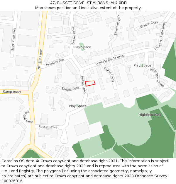 47, RUSSET DRIVE, ST ALBANS, AL4 0DB: Location map and indicative extent of plot