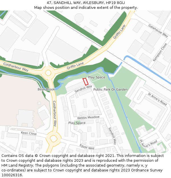47, SANDHILL WAY, AYLESBURY, HP19 8GU: Location map and indicative extent of plot