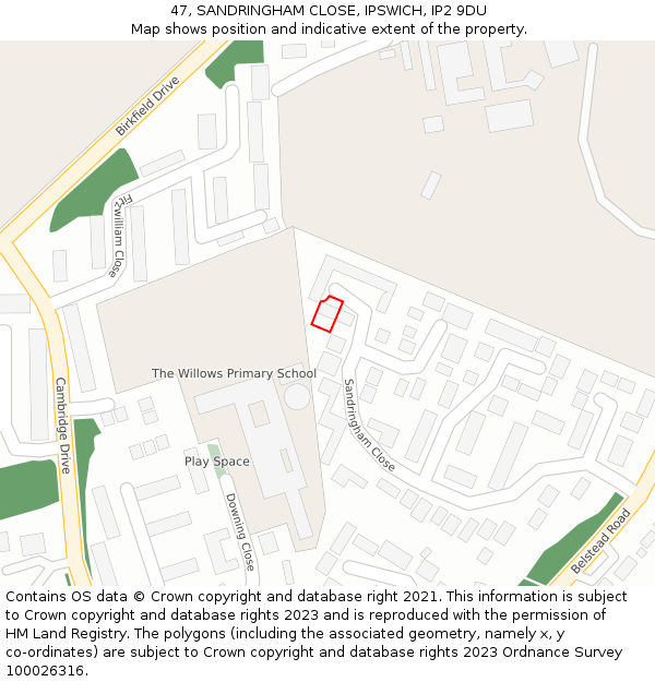 47, SANDRINGHAM CLOSE, IPSWICH, IP2 9DU: Location map and indicative extent of plot