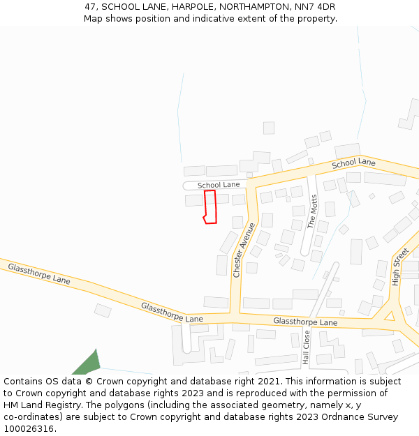 47, SCHOOL LANE, HARPOLE, NORTHAMPTON, NN7 4DR: Location map and indicative extent of plot
