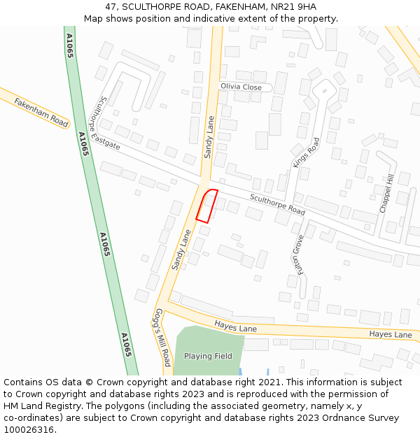 47, SCULTHORPE ROAD, FAKENHAM, NR21 9HA: Location map and indicative extent of plot