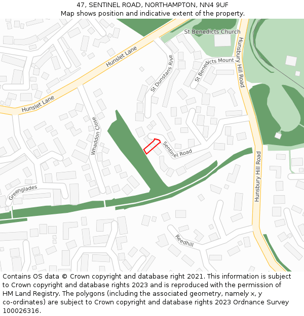 47, SENTINEL ROAD, NORTHAMPTON, NN4 9UF: Location map and indicative extent of plot