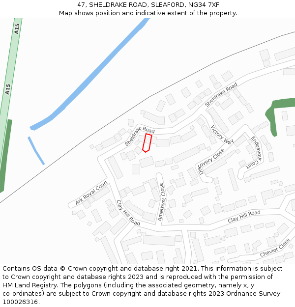 47, SHELDRAKE ROAD, SLEAFORD, NG34 7XF: Location map and indicative extent of plot